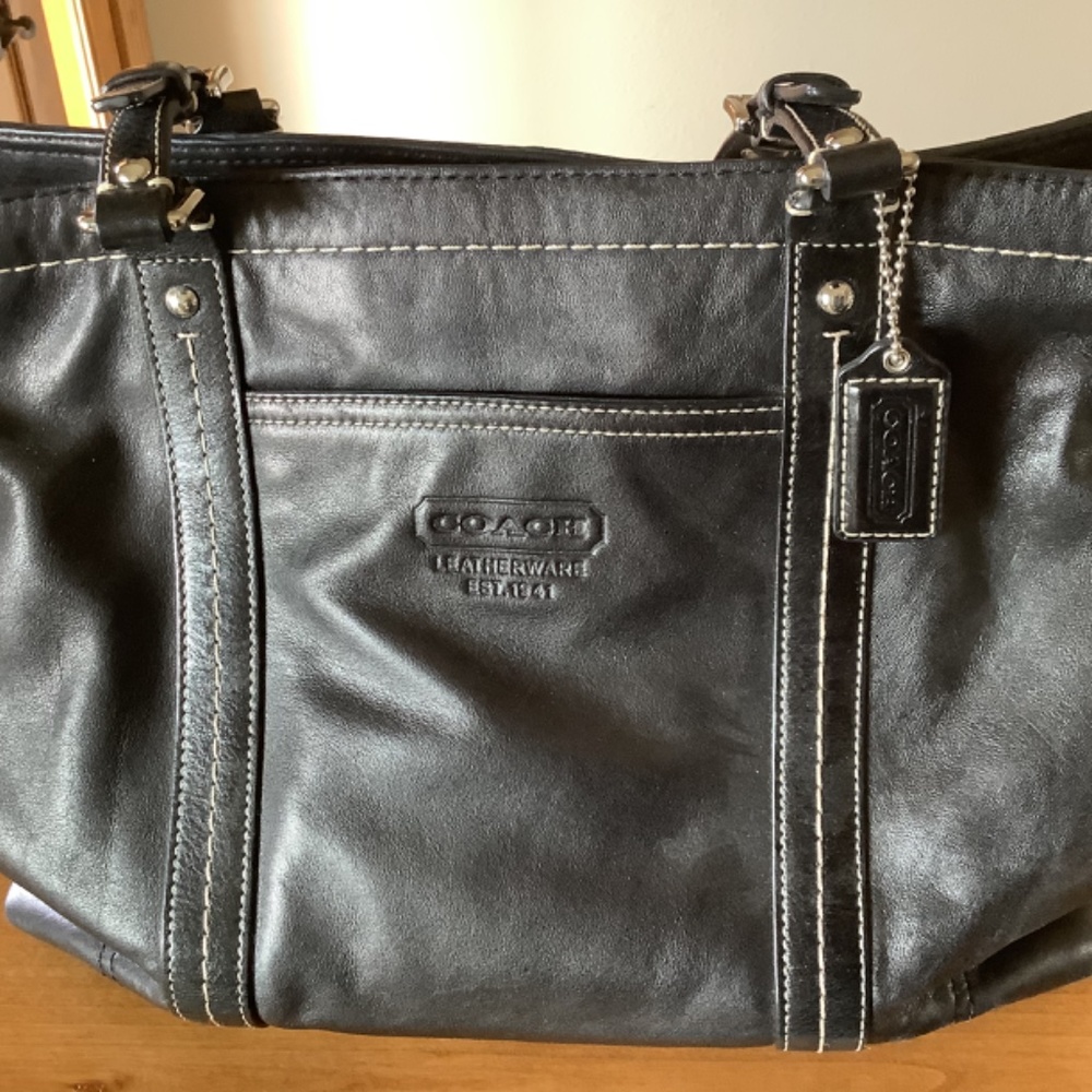 Coach Black Leather Tote - Picture 2 of 5